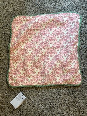 Two West Elm Pink Floral Pattern Green Trim Accent Pillows